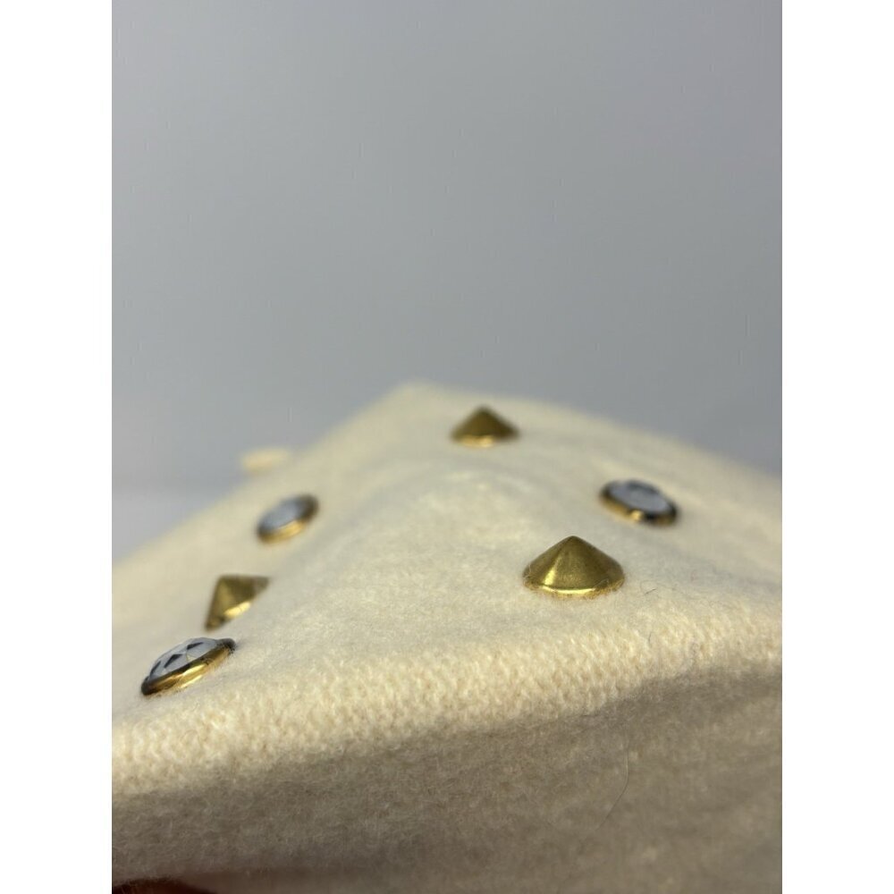 Vintage 70s 60s Cream Ivory Wool Studded Jewel Beret Hat Women's Czechoslovakia - Picture 4 of 12